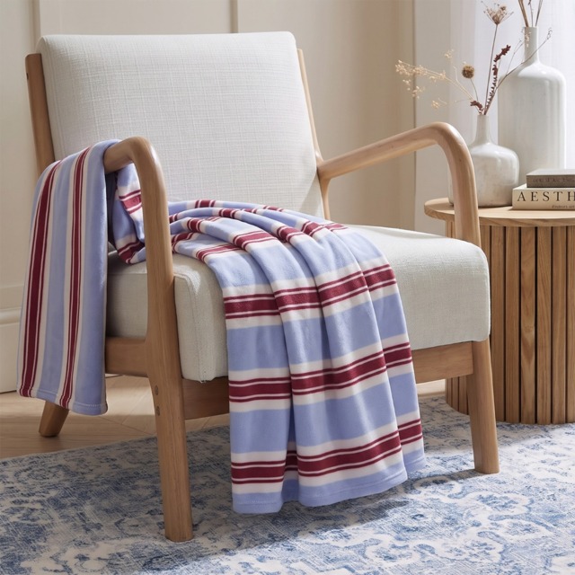 OHS Vintage Stripe Fleece Throw - Blue/Burgundy - image 1