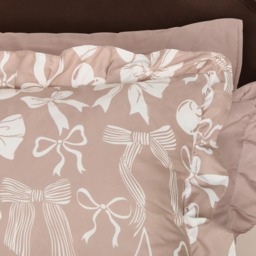 OHS Bow Print Frill Edge Bolster Pillow - Natural - thumbnail 2