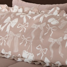 OHS Bow Print Frill Edge Bolster Pillow - Natural - thumbnail 3