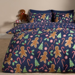 OHS Gingerbread Man Candy Cane Reversible Duvet Set, Navy - Double - thumbnail 1