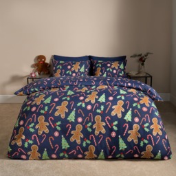 OHS Gingerbread Man Candy Cane Reversible Duvet Set, Navy - Double - thumbnail 2