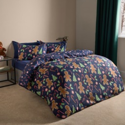 OHS Gingerbread Man Candy Cane Reversible Duvet Set, Navy - Double - thumbnail 3