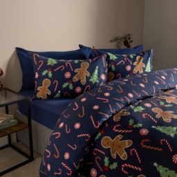 OHS Gingerbread Man Candy Cane Reversible Duvet Set, Navy - Double - thumbnail 4