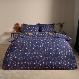 OHS Gingerbread Man Candy Cane Reversible Duvet Set, Navy - Double - thumbnail 5
