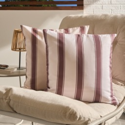 OHS Indoor/Outdoor Stripe Print Cushion Covers, Chocolate/Cream -45 x 45cm