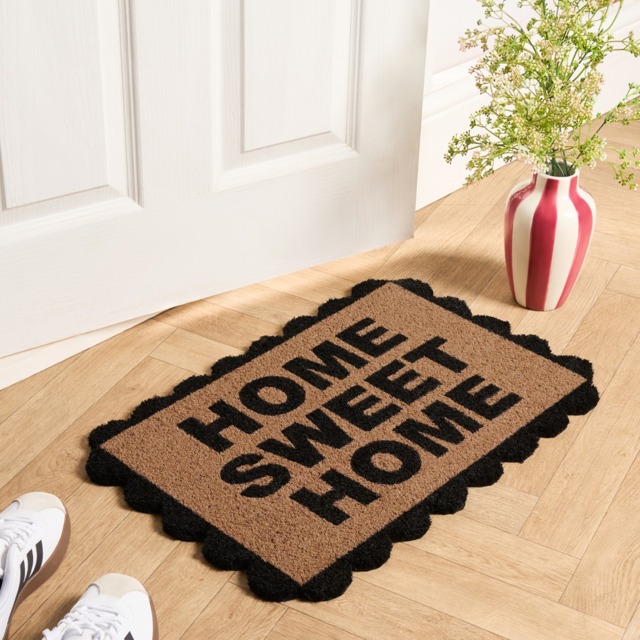 OHS Scallop Edge Home Sweet Home Printed Coir Mat - Black/Natural - image 1