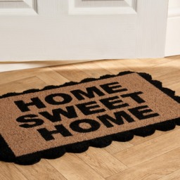 OHS Scallop Edge Home Sweet Home Printed Coir Mat - Black/Natural - thumbnail 2