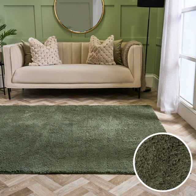 OHS Cosy Teddy Rug, Woodland Green - 120 x 170cm - image 1