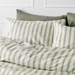 OHS Waffle Watercolour Stripe Duvet Set, Sage - Double - thumbnail 2