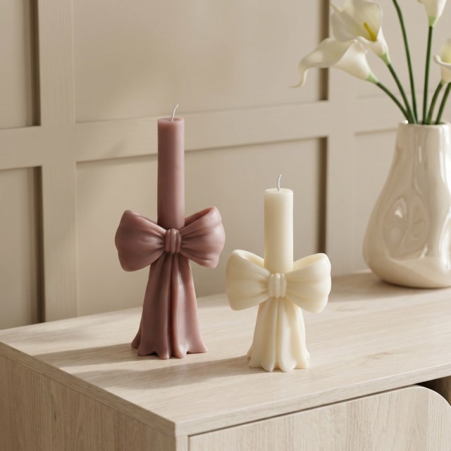 OHS 2 Pack Bow Candle - Cream/Natural - image 1