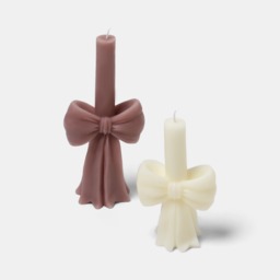 OHS 2 Pack Bow Candle - Cream/Natural - thumbnail 2