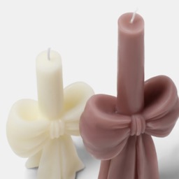 OHS 2 Pack Bow Candle - Cream/Natural - thumbnail 4