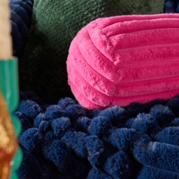 OHS Faux Fur Ribbed Bolster Pillow - Hot Pink - thumbnail 2