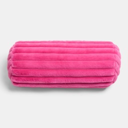 OHS Faux Fur Ribbed Bolster Pillow - Hot Pink - thumbnail 3