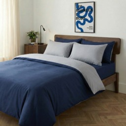 OHS Reversible Duvet Cover Set, Navy/Grey - Double - thumbnail 4