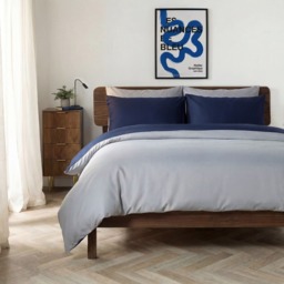 OHS Reversible Duvet Cover Set, Navy/Grey - Double - thumbnail 2