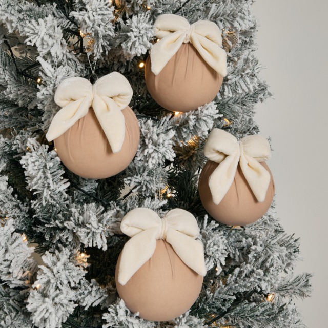 OHS 4 Pack Bauble with Bow - Cream/Natural - image 1