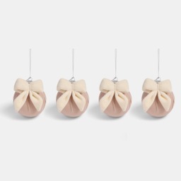 OHS 4 Pack Bauble with Bow - Cream/Natural - thumbnail 3