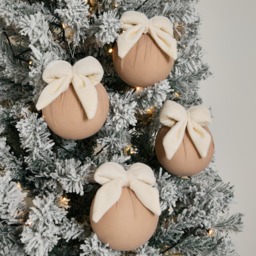 OHS 4 Pack Bauble with Bow - Cream/Natural