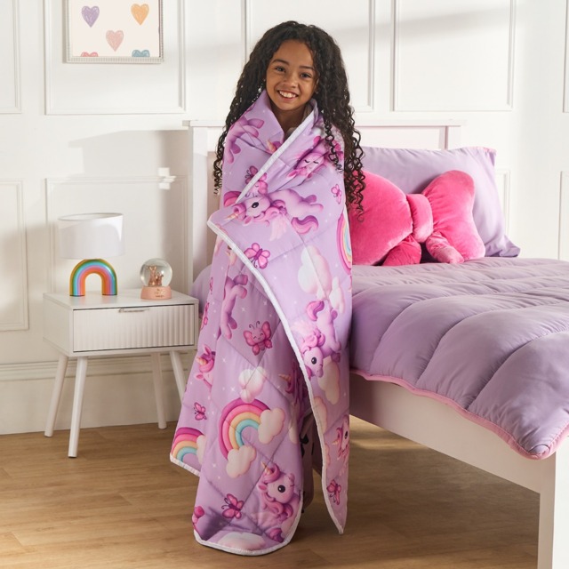 OHS Kids Unicorn Print Weighted Blanket, Lilac - 3kg - image 1