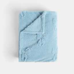 OHS Tufted Bow Teddy Fleece Throw, Blue - 125 x 150cm - thumbnail 2