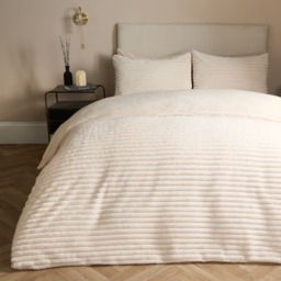 OHS Ribbed Faux Fur Duvet Set, Cream - Double