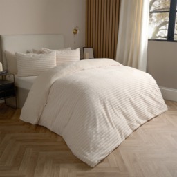 OHS Ribbed Faux Fur Duvet Set, Cream - Double - thumbnail 3