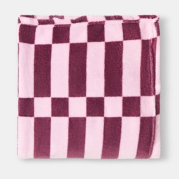 OHS Check Print Ultra Soft Throw - Pink/Burgundy - thumbnail 4