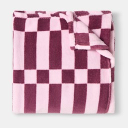 OHS Check Print Ultra Soft Throw - Pink/Burgundy - thumbnail 5