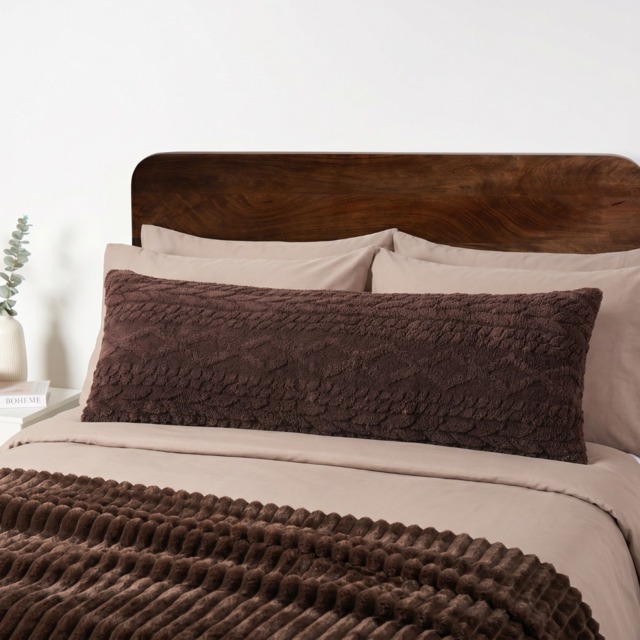 OHS Cable Knit Bolster Pillow - Coffee - image 1