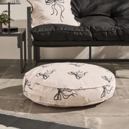 OHS Indoor/Outdoor Round Bows Print Filled Cushion - Monochrome - thumbnail 1