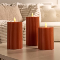 OHS LED Ribbed Candle, Rust - 3 Pack