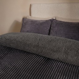 OHS Ribbed Fleece Duvet Cover Set, Charcoal - Double - thumbnail 2