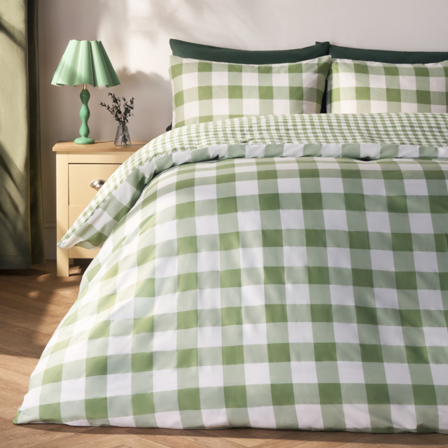 OHS Gingham Duvet Set, Sage - Single - image 1