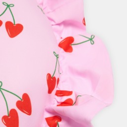 OHS Frill Heart Shaped Cherry Print Cushion - Pink/Green - thumbnail 5