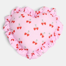 OHS Frill Heart Shaped Cherry Print Cushion - Pink/Green - thumbnail 3