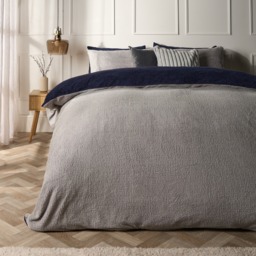 OHS Teddy Fleece Reversible Duvet Cover Set, Navy/Grey - King - thumbnail 2