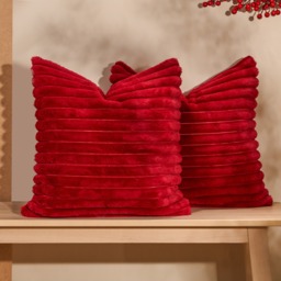 OHS Faux Fur Thick Ribbed Cushion Covers - Red - thumbnail 3