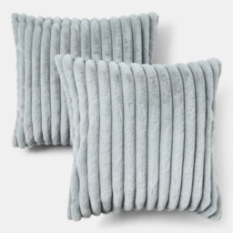OHS Faux Fur Thick Ribbed Cushion Covers - Grey - thumbnail 2