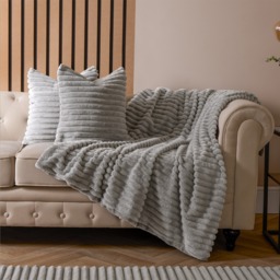 OHS Faux Fur Thick Ribbed Cushion Covers - Grey - thumbnail 2