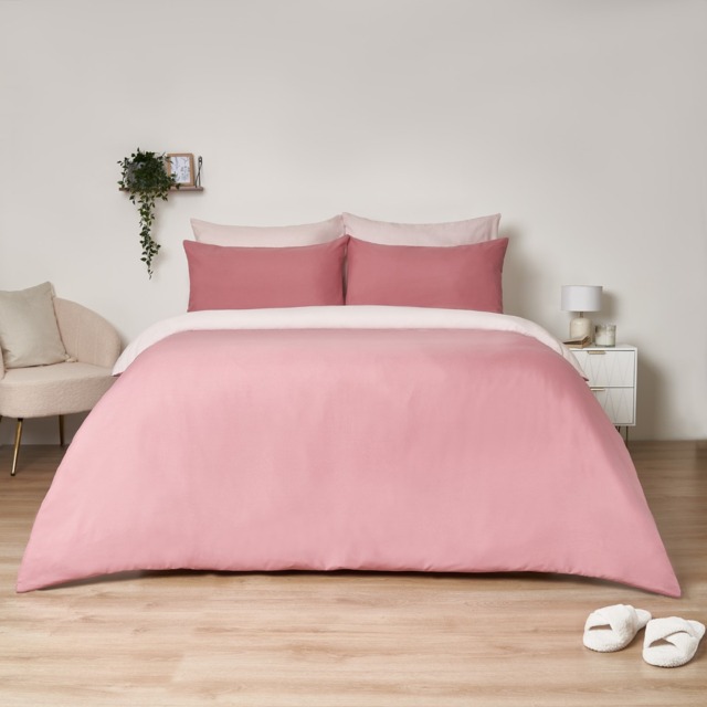 OHS Reversible Duvet Cover Set, Dusky Pink/Pink - Double