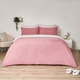 OHS Reversible Duvet Cover Set, Dusky Pink/Pink - Double - thumbnail 1
