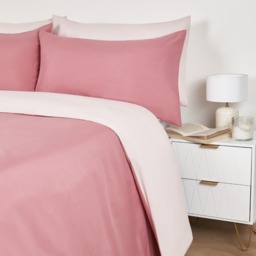OHS Reversible Duvet Cover Set, Dusky Pink/Pink - Double - thumbnail 3