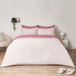 OHS Reversible Duvet Cover Set, Dusky Pink/Pink - Double - thumbnail 2
