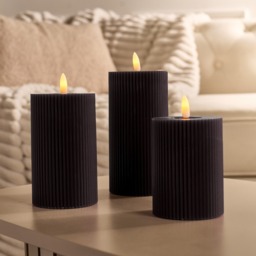 OHS LED Ribbed Candle, Black - 3 Pack - thumbnail 1