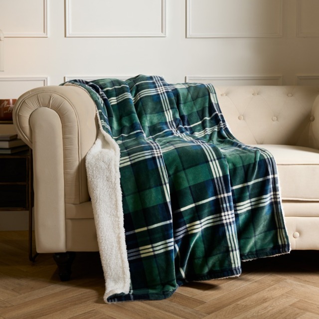 OHS Hudson Flannel Check Fleece Throw - Navy/Green - image 1