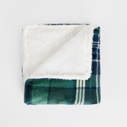 OHS Hudson Flannel Check Fleece Throw - Navy/Green - thumbnail 4