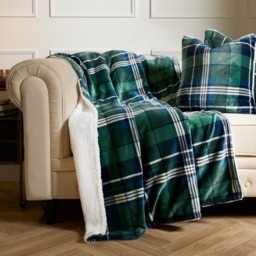OHS Hudson Flannel Check Fleece Throw - Navy/Green - thumbnail 2