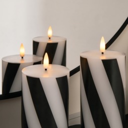 OHS 3 Pack Candy Stripe Print LED Candles - Monochrome - thumbnail 2
