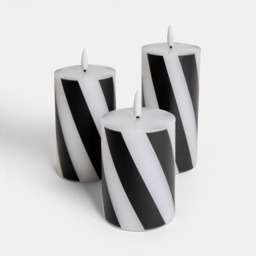 OHS 3 Pack Candy Stripe Print LED Candles - Monochrome - thumbnail 3